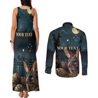 Australia Easter 2024 Couples Matching Tank Maxi Dress and Long Sleeve Button Shirt Bunny With Aboriginal Eggs At Starry Night - Wonder Print Shop