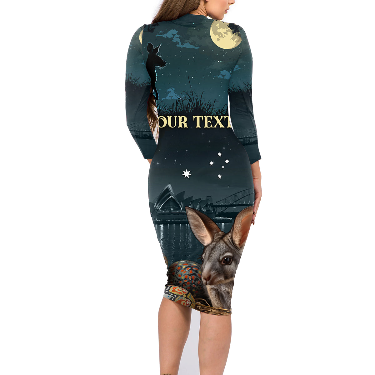 Australia Easter 2024 Family Matching Long Sleeve Bodycon Dress and Hawaiian Shirt Bunny With Aboriginal Eggs At Starry Night - Wonder Print Shop