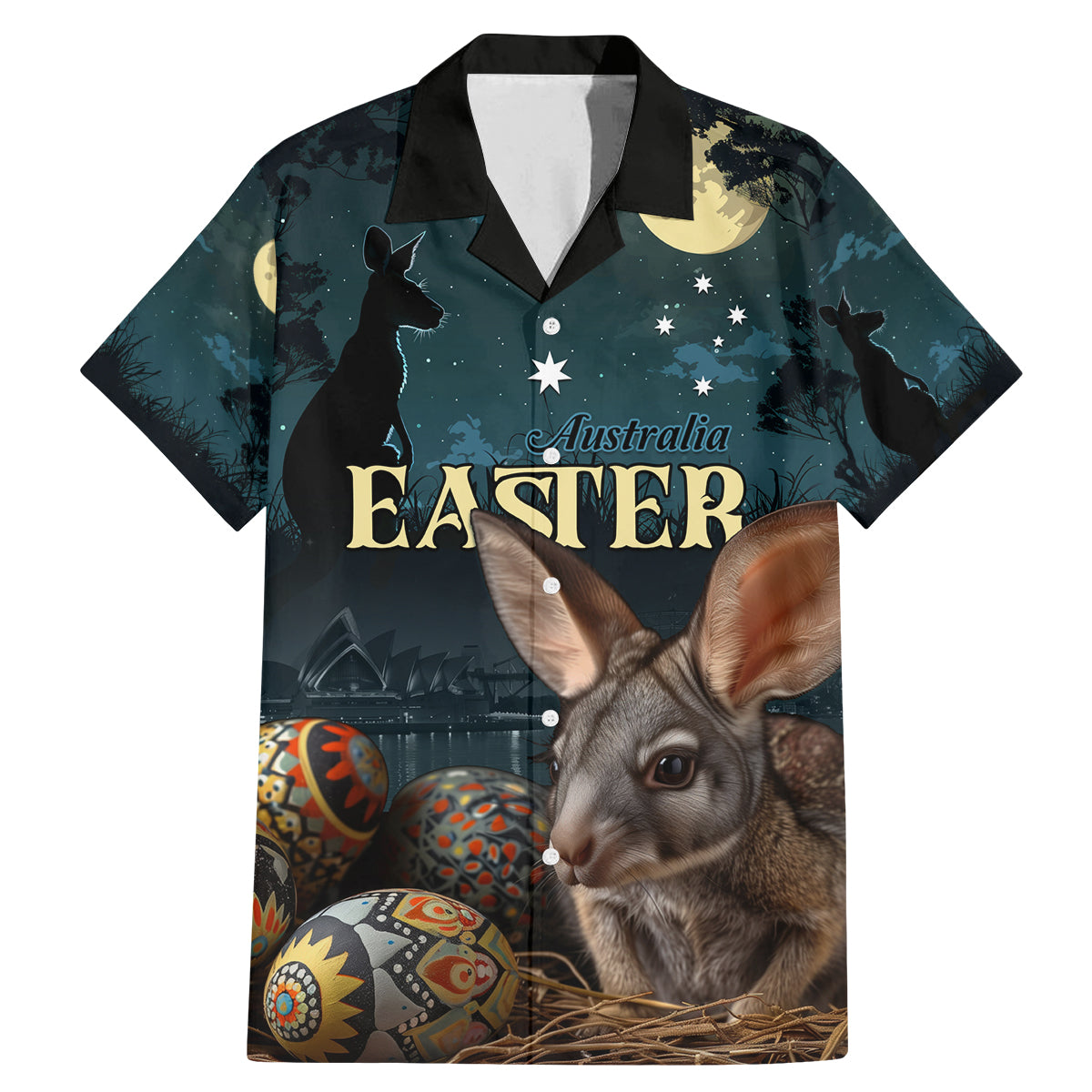Australia Easter 2024 Family Matching Mermaid Dress and Hawaiian Shirt Bunny With Aboriginal Eggs At Starry Night - Wonder Print Shop