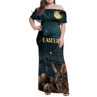 Australia Easter 2024 Family Matching Off Shoulder Maxi Dress and Hawaiian Shirt Bunny With Aboriginal Eggs At Starry Night - Wonder Print Shop