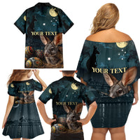 Australia Easter 2024 Family Matching Off Shoulder Short Dress and Hawaiian Shirt Bunny With Aboriginal Eggs At Starry Night - Wonder Print Shop