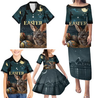 Australia Easter 2024 Family Matching Puletasi and Hawaiian Shirt Bunny With Aboriginal Eggs At Starry Night - Wonder Print Shop
