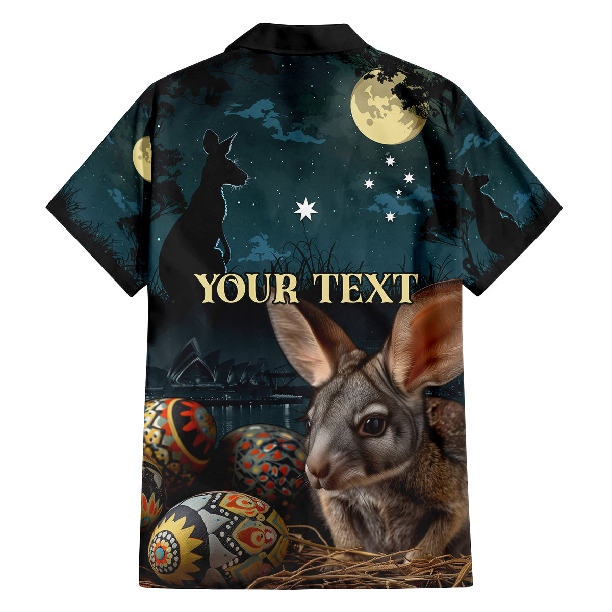 Australia Easter 2024 Family Matching Puletasi and Hawaiian Shirt Bunny With Aboriginal Eggs At Starry Night - Wonder Print Shop