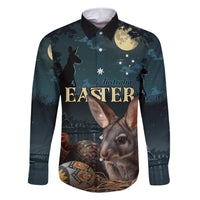 Australia Easter 2024 Family Matching Short Sleeve Bodycon Dress and Hawaiian Shirt Bunny With Aboriginal Eggs At Starry Night - Wonder Print Shop