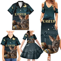 Australia Easter 2024 Family Matching Summer Maxi Dress and Hawaiian Shirt Bunny With Aboriginal Eggs At Starry Night - Wonder Print Shop