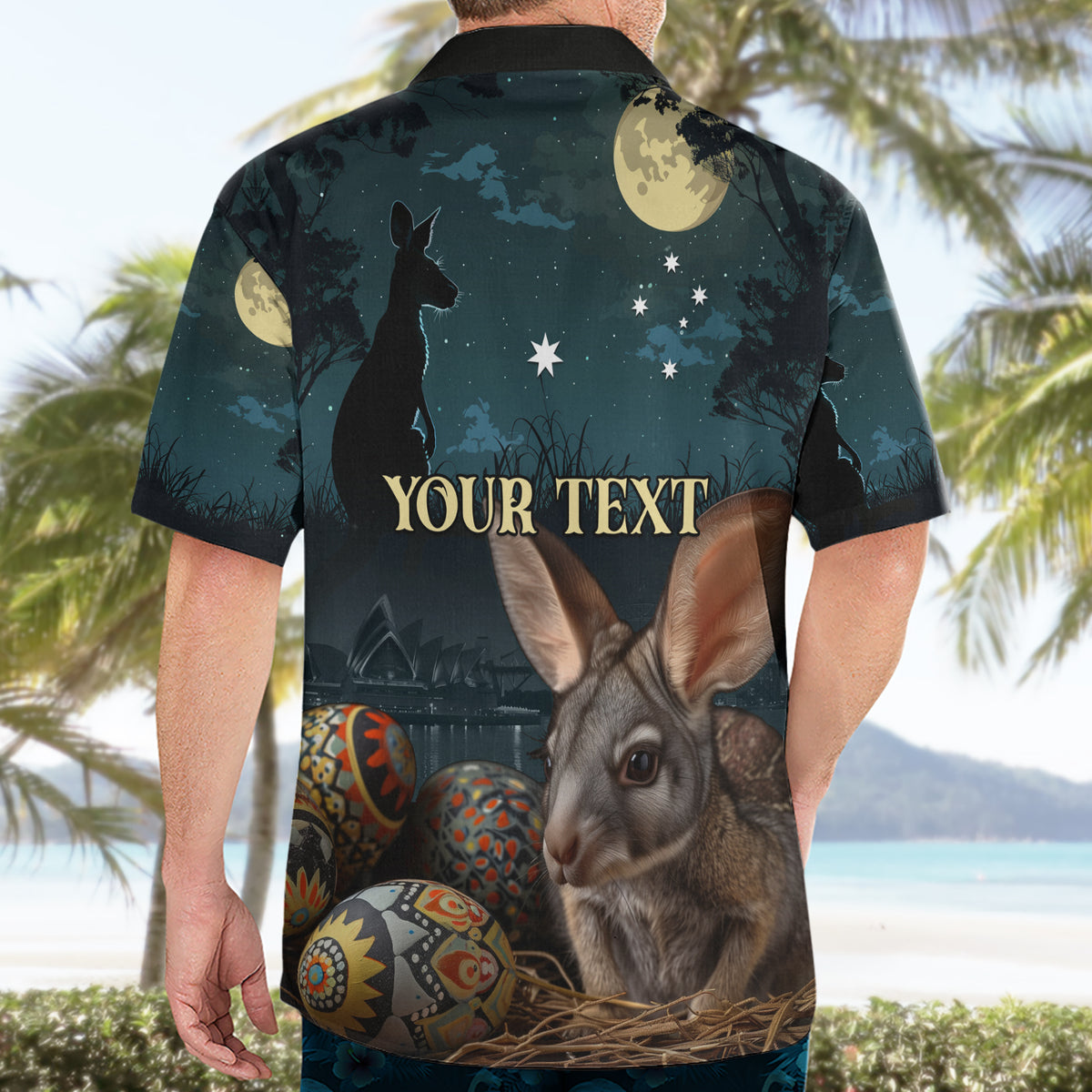 Australia Easter 2024 Hawaiian Shirt Bunny With Aboriginal Eggs At Starry Night - Wonder Print Shop