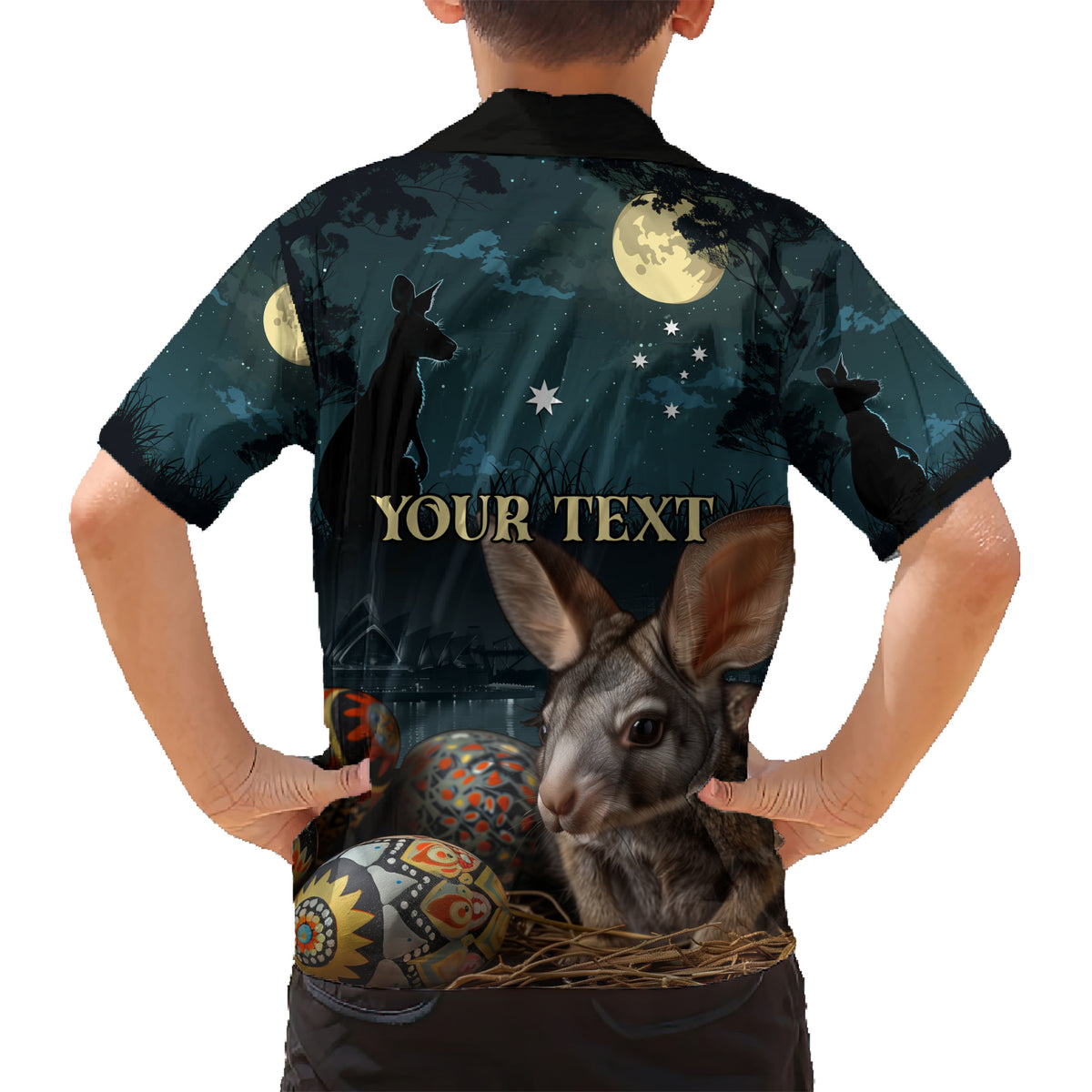 Australia Easter 2024 Hawaiian Shirt Bunny With Aboriginal Eggs At Starry Night - Wonder Print Shop