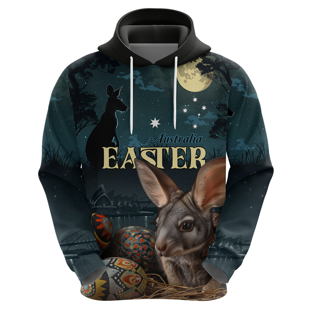 Australia Easter 2024 Hoodie Bunny With Aboriginal Eggs At Starry Night - Wonder Print Shop