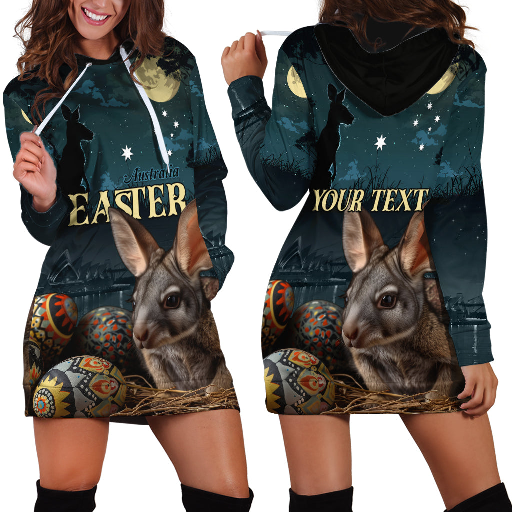 Australia Easter 2024 Hoodie Dress Bunny With Aboriginal Eggs At Starry Night - Wonder Print Shop