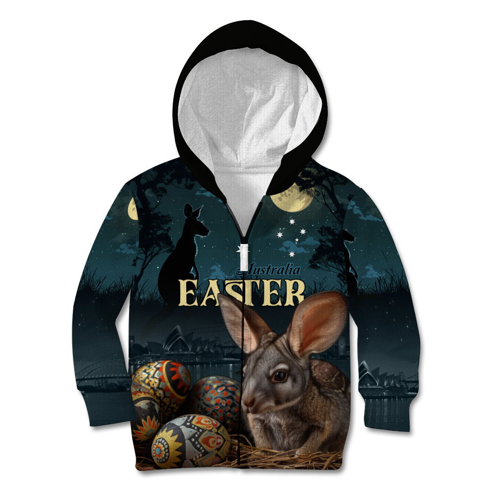 Australia Easter 2024 Kid Hoodie Bunny With Aboriginal Eggs At Starry Night - Wonder Print Shop