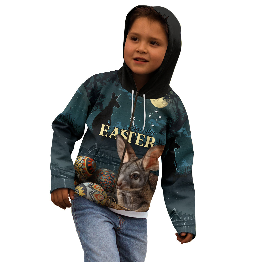 Australia Easter 2024 Kid Hoodie Bunny With Aboriginal Eggs At Starry Night - Wonder Print Shop
