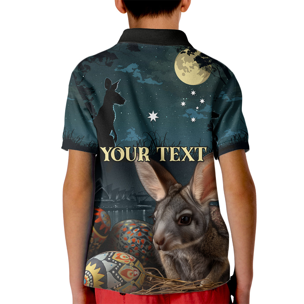 Australia Easter 2024 Kid Polo Shirt Bunny With Aboriginal Eggs At Starry Night - Wonder Print Shop