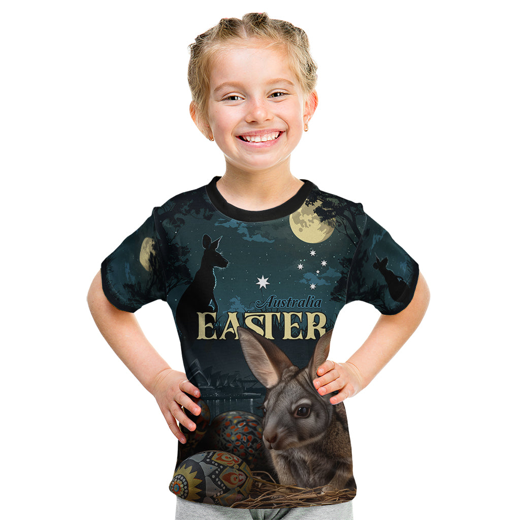 Australia Easter 2024 Kid T Shirt Bunny With Aboriginal Eggs At Starry Night - Wonder Print Shop