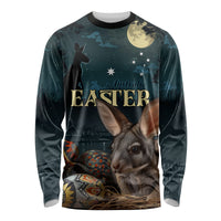 Australia Easter 2024 Long Sleeve Shirt Bunny With Aboriginal Eggs At Starry Night - Wonder Print Shop