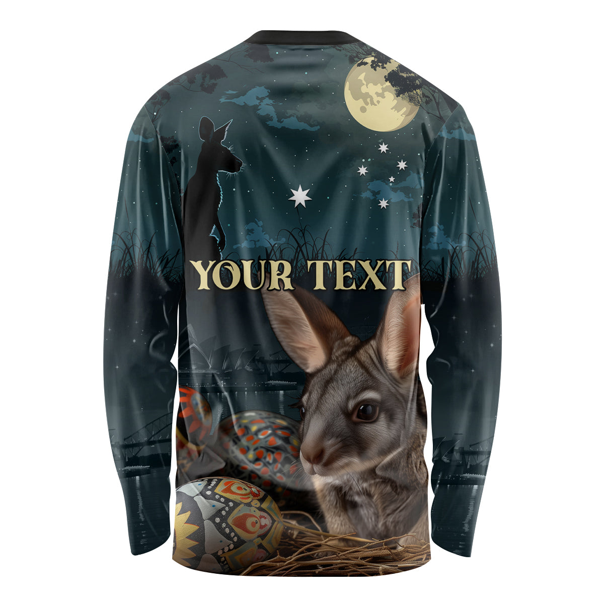 Australia Easter 2024 Long Sleeve Shirt Bunny With Aboriginal Eggs At Starry Night - Wonder Print Shop