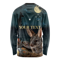 Australia Easter 2024 Long Sleeve Shirt Bunny With Aboriginal Eggs At Starry Night - Wonder Print Shop