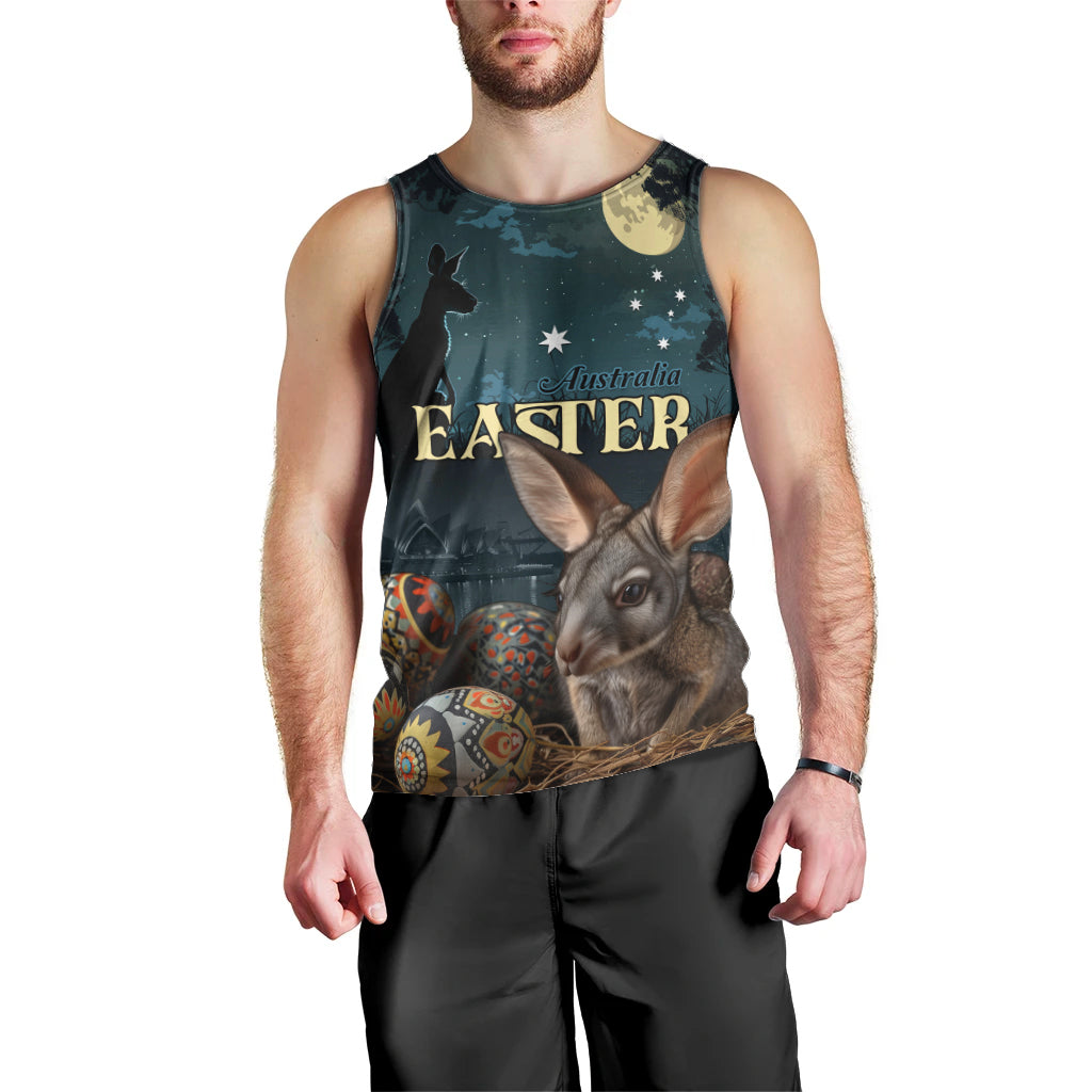 Australia Easter 2024 Men Tank Top Bunny With Aboriginal Eggs At Starry Night - Wonder Print Shop