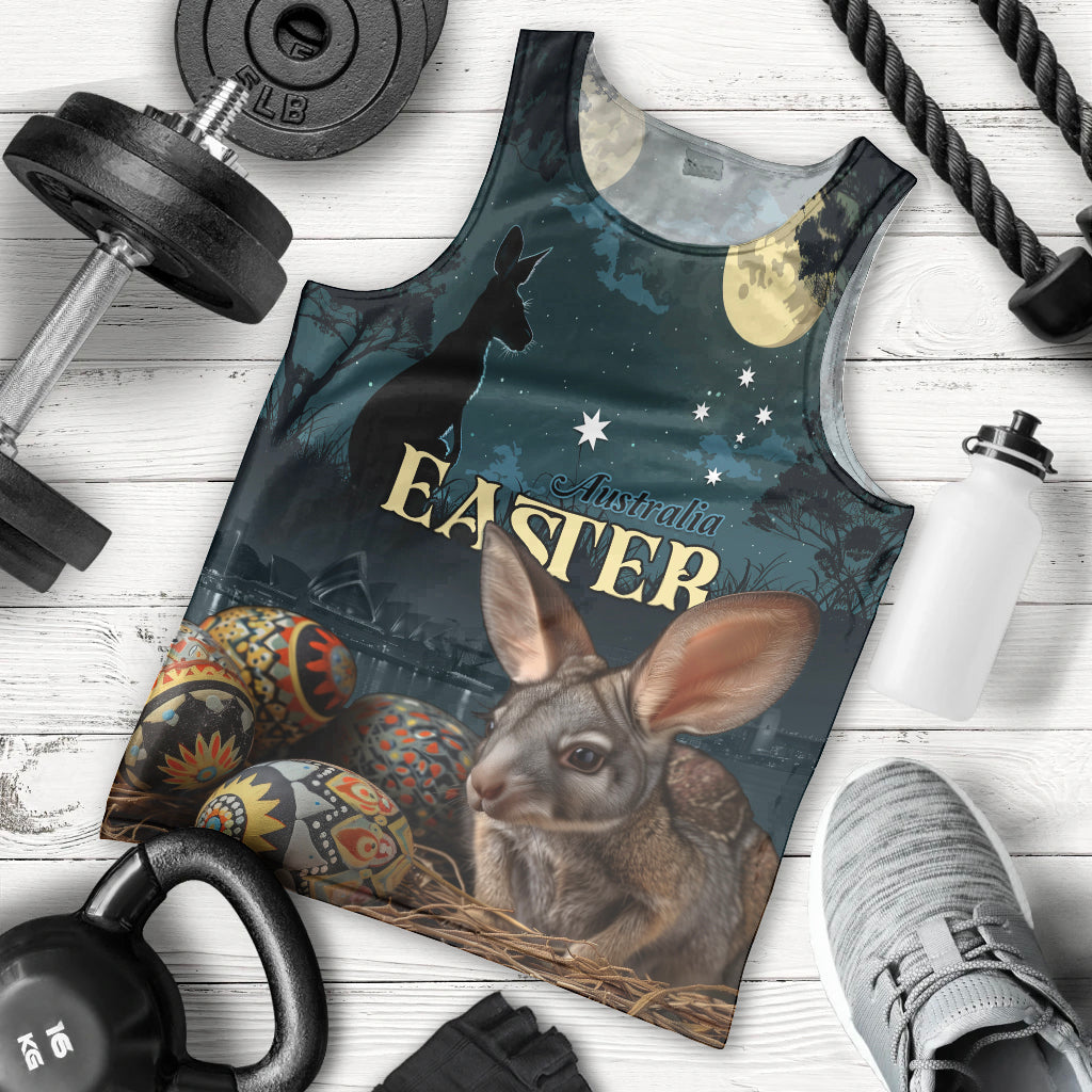 Australia Easter 2024 Men Tank Top Bunny With Aboriginal Eggs At Starry Night - Wonder Print Shop