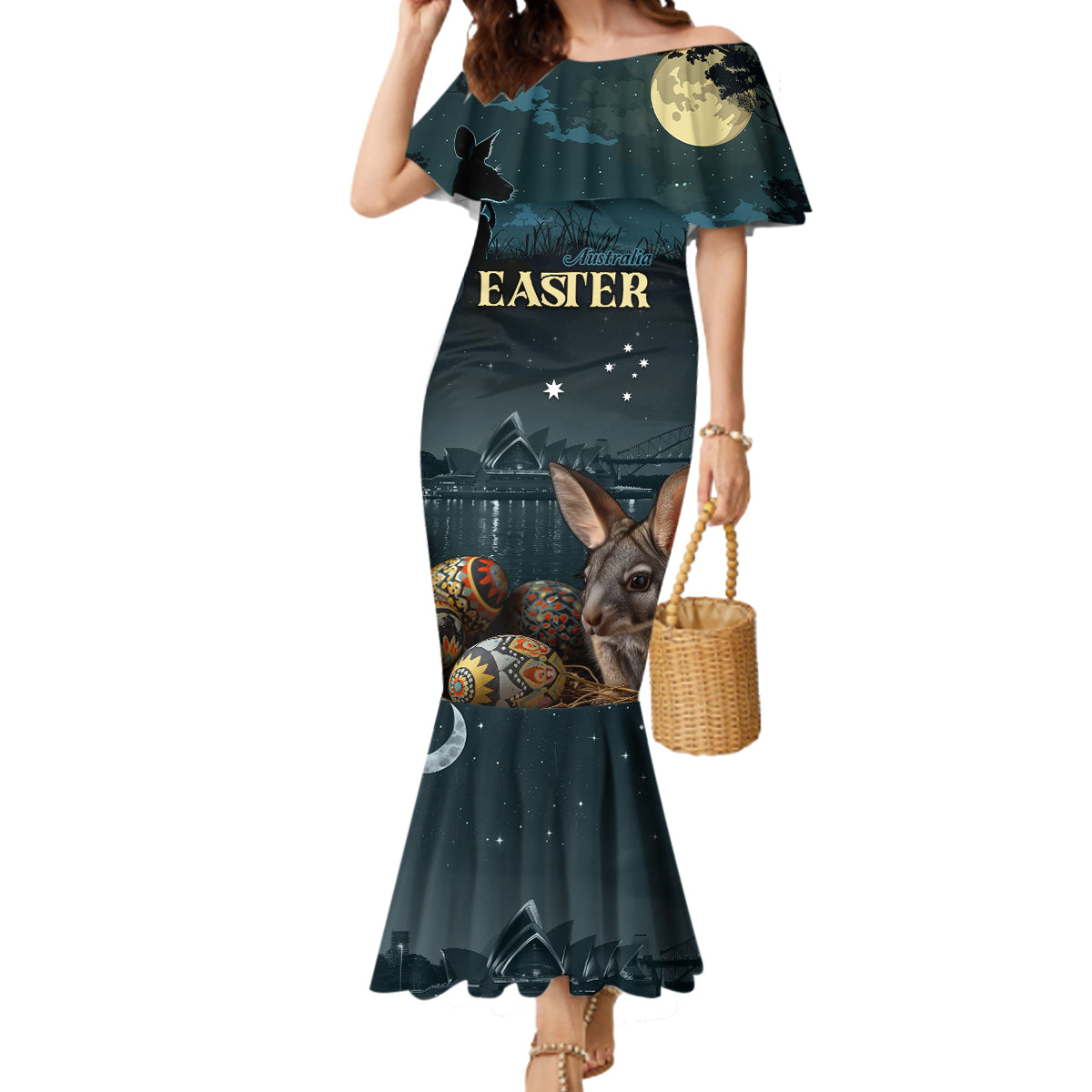 Australia Easter 2024 Mermaid Dress Bunny With Aboriginal Eggs At Starry Night - Wonder Print Shop