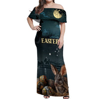 Australia Easter 2024 Off Shoulder Maxi Dress Bunny With Aboriginal Eggs At Starry Night - Wonder Print Shop