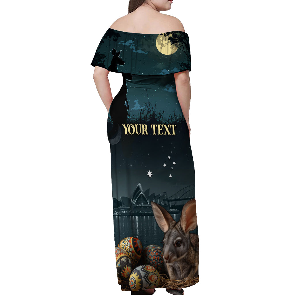 Australia Easter 2024 Off Shoulder Maxi Dress Bunny With Aboriginal Eggs At Starry Night - Wonder Print Shop