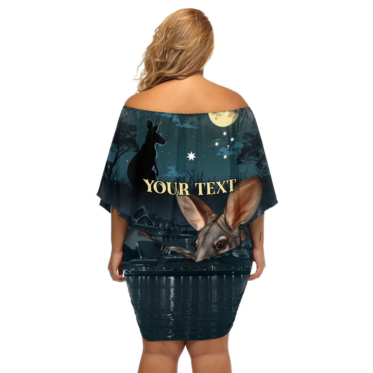 Australia Easter 2024 Off Shoulder Short Dress Bunny With Aboriginal Eggs At Starry Night - Wonder Print Shop