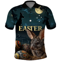 Australia Easter 2024 Polo Shirt Bunny With Aboriginal Eggs At Starry Night - Wonder Print Shop