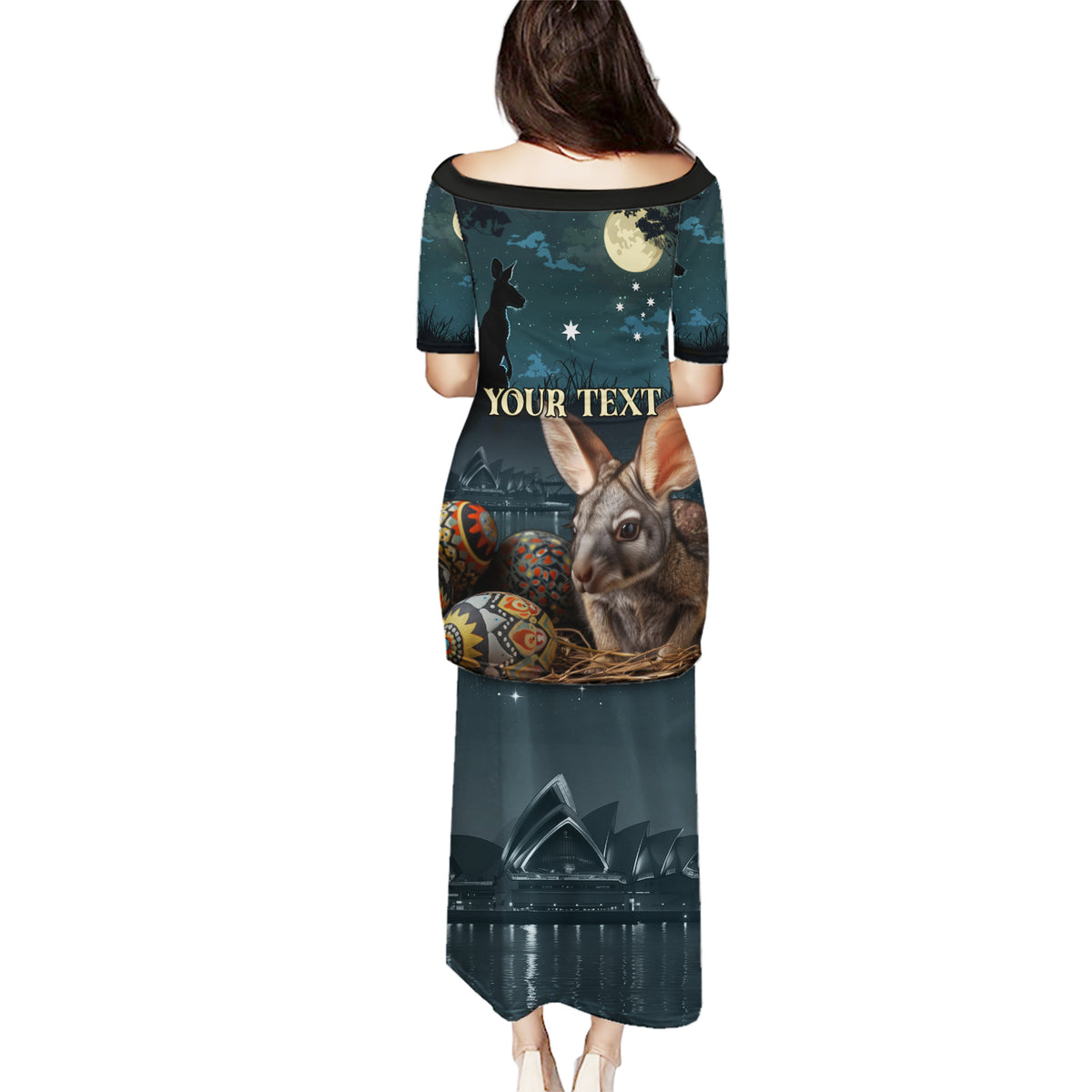 Australia Easter 2024 Puletasi Bunny With Aboriginal Eggs At Starry Night - Wonder Print Shop