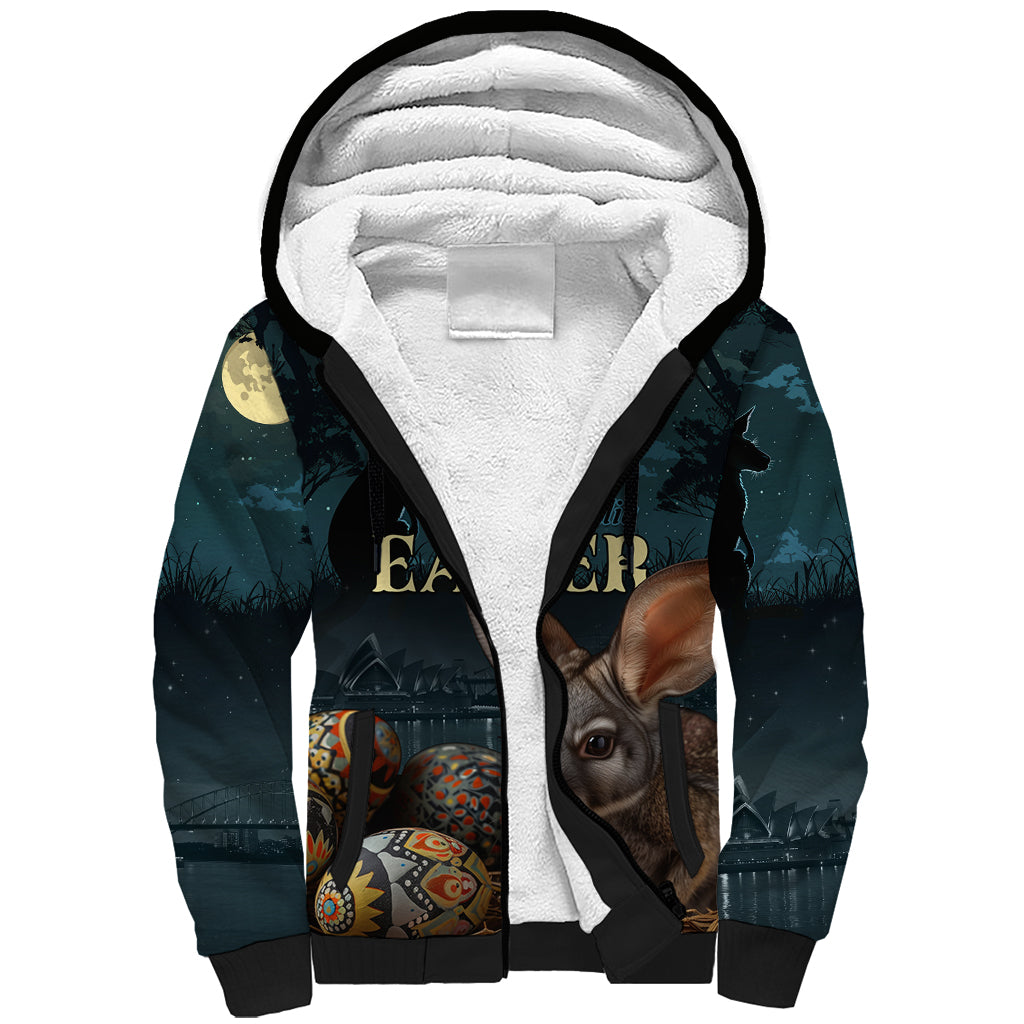 Australia Easter 2024 Sherpa Hoodie Bunny With Aboriginal Eggs At Starry Night - Wonder Print Shop