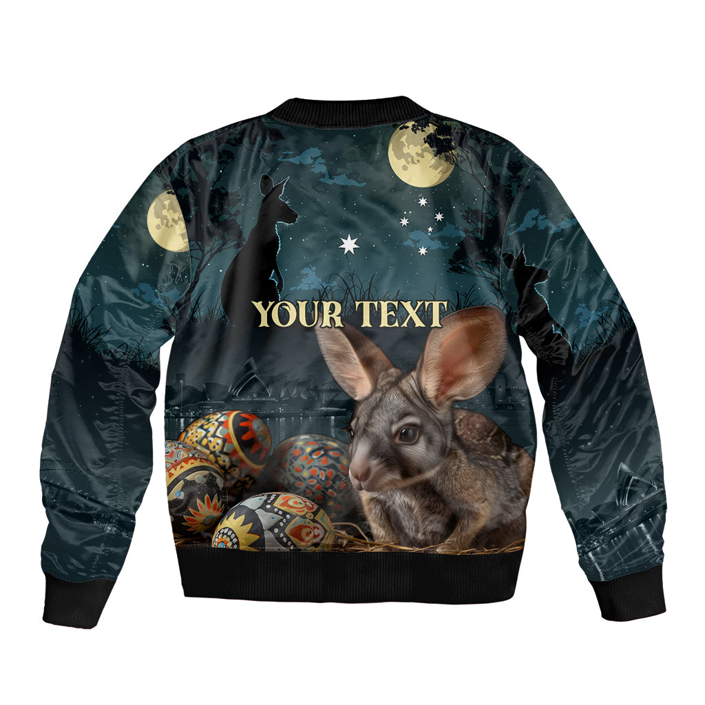 Australia Easter 2024 Sleeve Zip Bomber Jacket Bunny With Aboriginal Eggs At Starry Night - Wonder Print Shop