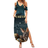 Australia Easter 2024 Summer Maxi Dress Bunny With Aboriginal Eggs At Starry Night - Wonder Print Shop