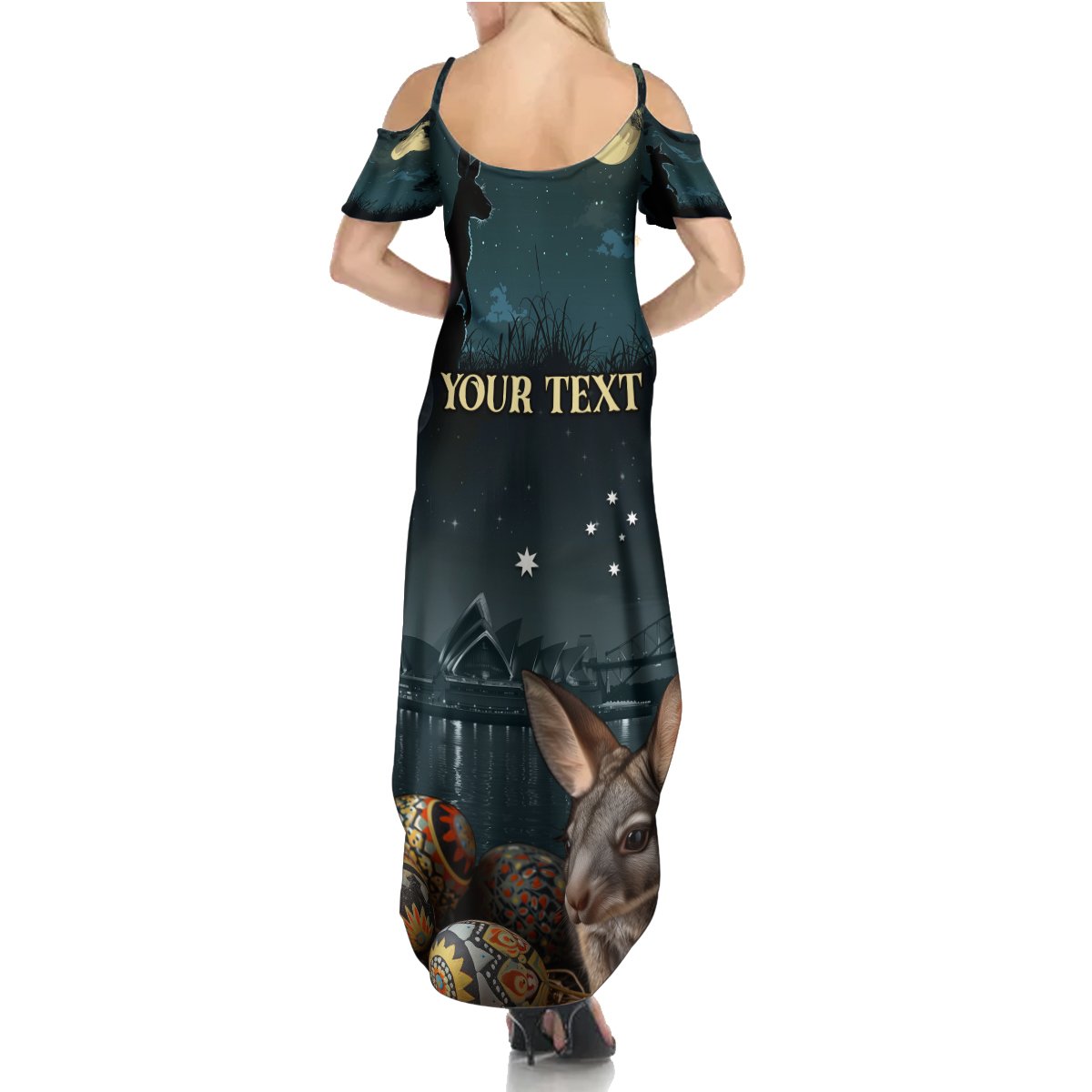 Australia Easter 2024 Summer Maxi Dress Bunny With Aboriginal Eggs At Starry Night - Wonder Print Shop