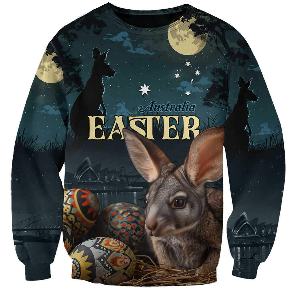 Australia Easter 2024 Sweatshirt Bunny With Aboriginal Eggs At Starry Night - Wonder Print Shop
