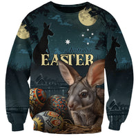 Australia Easter 2024 Sweatshirt Bunny With Aboriginal Eggs At Starry Night - Wonder Print Shop