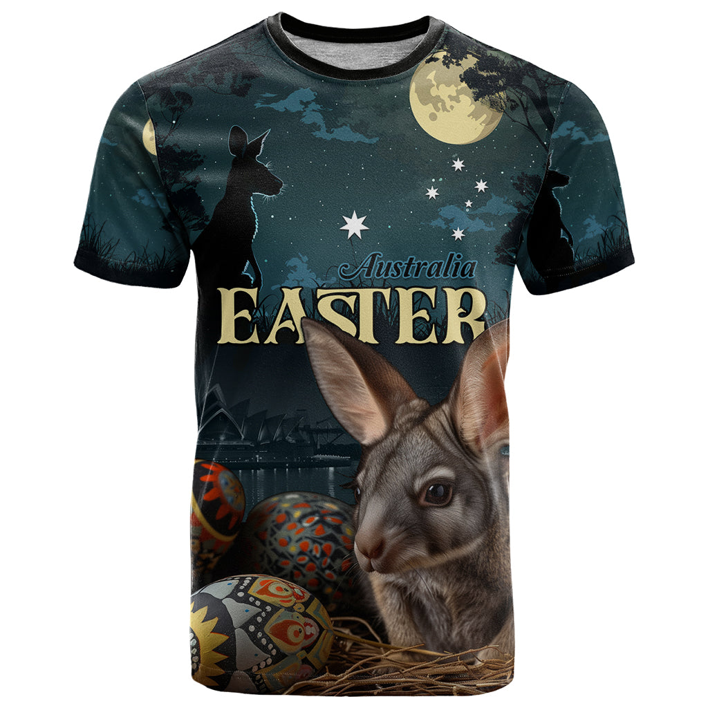 Australia Easter 2024 T Shirt Bunny With Aboriginal Eggs At Starry Night - Wonder Print Shop
