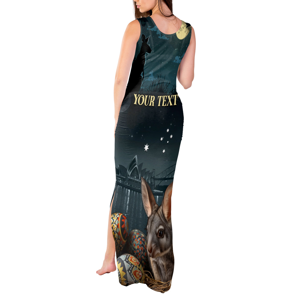 Australia Easter 2024 Tank Maxi Dress Bunny With Aboriginal Eggs At Starry Night - Wonder Print Shop