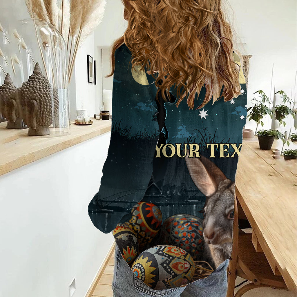 Australia Easter 2024 Women Casual Shirt Bunny With Aboriginal Eggs At Starry Night - Wonder Print Shop