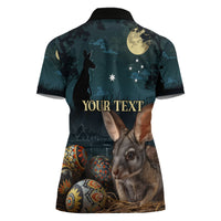 Australia Easter 2024 Women Polo Shirt Bunny With Aboriginal Eggs At Starry Night - Wonder Print Shop