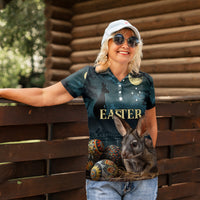 Australia Easter 2024 Women Polo Shirt Bunny With Aboriginal Eggs At Starry Night - Wonder Print Shop