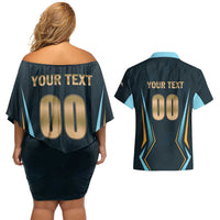 Custom Gujarat 2025 Cricket Titans Couples Matching Off Shoulder Short Dress and Hawaiian Shirt Aava De Race With The Titans