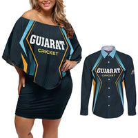 Custom Gujarat 2025 Cricket Titans Couples Matching Off Shoulder Short Dress and Long Sleeve Button Shirt Aava De Race With The Titans
