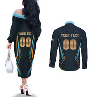 Custom Gujarat 2025 Cricket Titans Couples Matching Off The Shoulder Long Sleeve Dress and Long Sleeve Button Shirt Aava De Race With The Titans