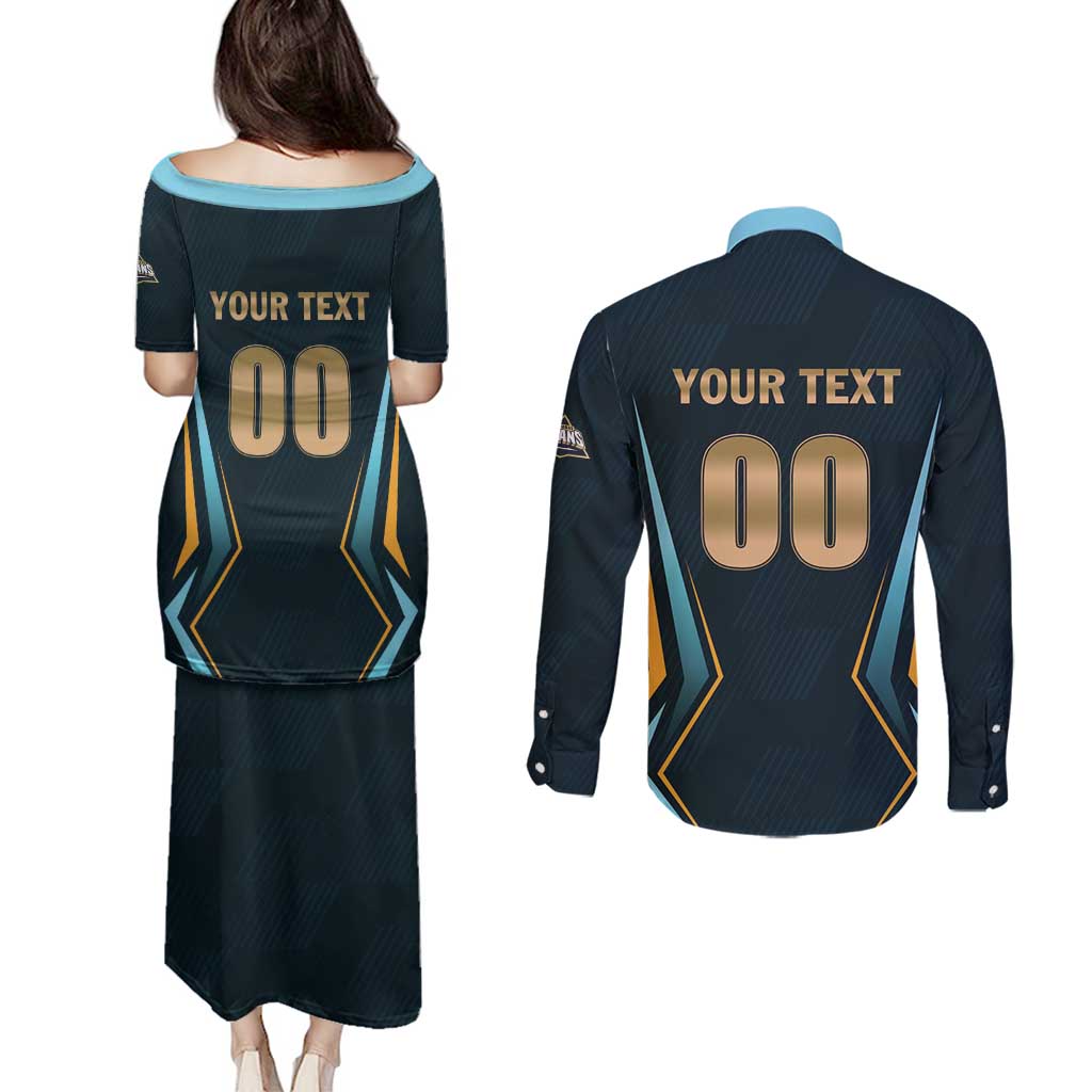 Custom Gujarat 2025 Cricket Titans Couples Matching Puletasi and Long Sleeve Button Shirt Aava De Race With The Titans