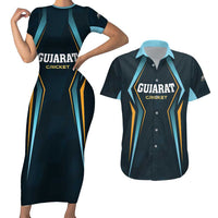 Custom Gujarat 2025 Cricket Titans Couples Matching Short Sleeve Bodycon Dress and Hawaiian Shirt Aava De Race With The Titans