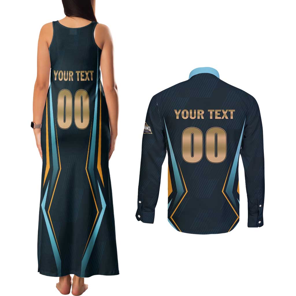 Custom Gujarat 2025 Cricket Titans Couples Matching Tank Maxi Dress and Long Sleeve Button Shirt Aava De Race With The Titans