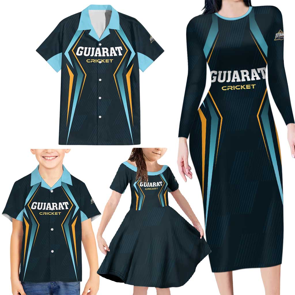 Custom Gujarat 2025 Cricket Titans Family Matching Long Sleeve Bodycon Dress and Hawaiian Shirt Aava De Race With The Titans