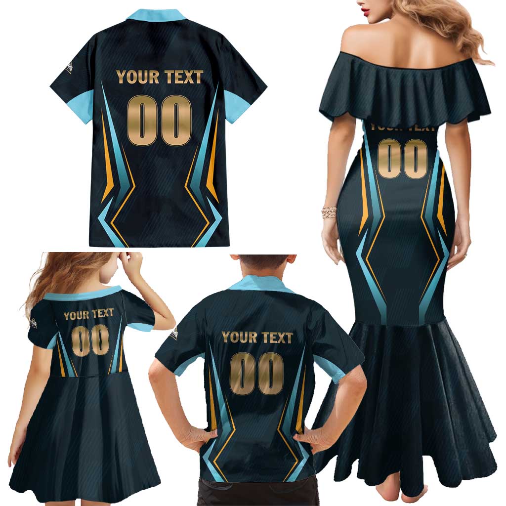 Custom Gujarat 2025 Cricket Titans Family Matching Mermaid Dress and Hawaiian Shirt Aava De Race With The Titans