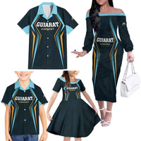 Custom Gujarat 2025 Cricket Titans Family Matching Off The Shoulder Long Sleeve Dress and Hawaiian Shirt Aava De Race With The Titans