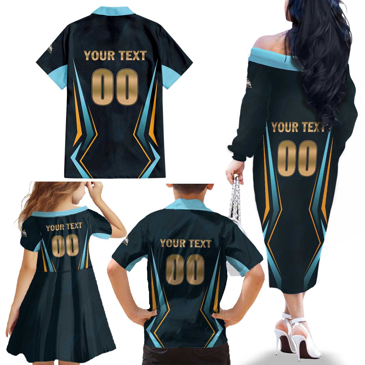 Custom Gujarat 2025 Cricket Titans Family Matching Off The Shoulder Long Sleeve Dress and Hawaiian Shirt Aava De Race With The Titans