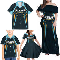 Custom Gujarat 2025 Cricket Titans Family Matching Off Shoulder Maxi Dress and Hawaiian Shirt Aava De Race With The Titans